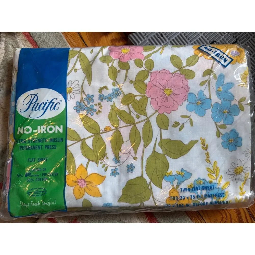 VTG Pacific No Iron Twin Flat Sheet Floral Madrigal NOS